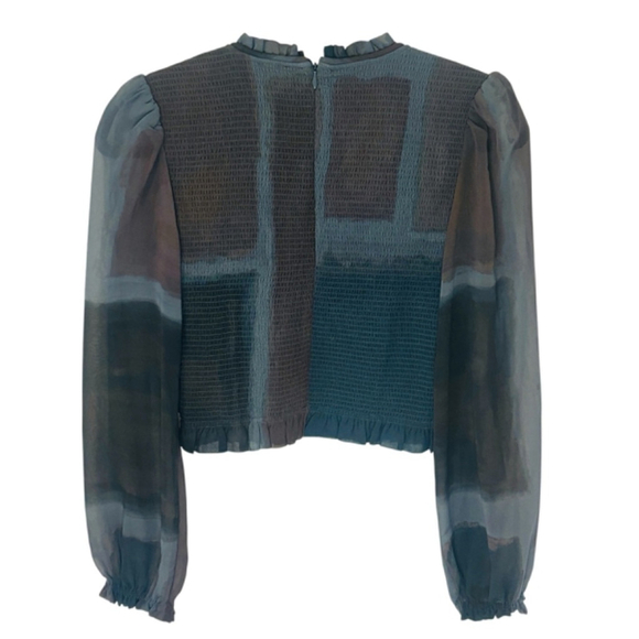 Aritzia Wilfred Tempest Blouse Navy & Green Abstract SZ small - Picture 5 of 7